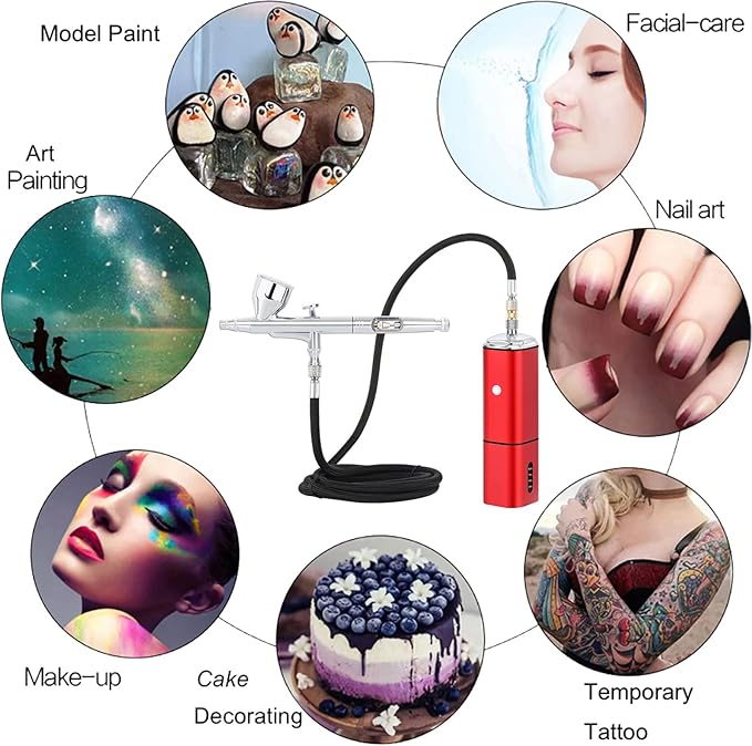 Casubaris Airbrush kit with Compressor Portable Cordless Airbrush kit,Rechargeable auto Stop Dual Action air Brush Pen,Match Different Airbrush Gun for Barbers Model Painting Nail Art Craft Makeup