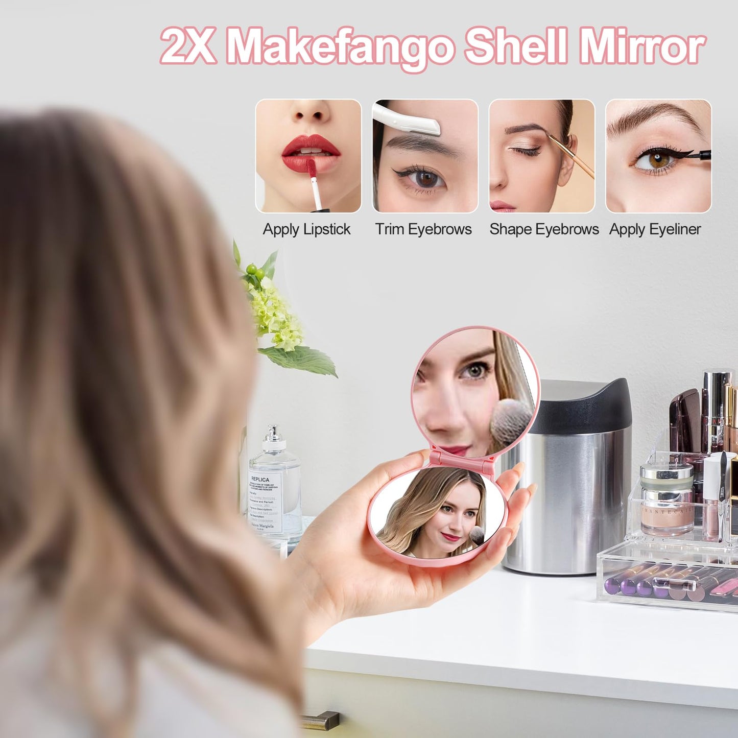 Compact Mirror Mini Travel Mirror,Portable Mirror Convenient for Make-up Touch-ups On The Go,1x 2X Magnification,Folding Pocket