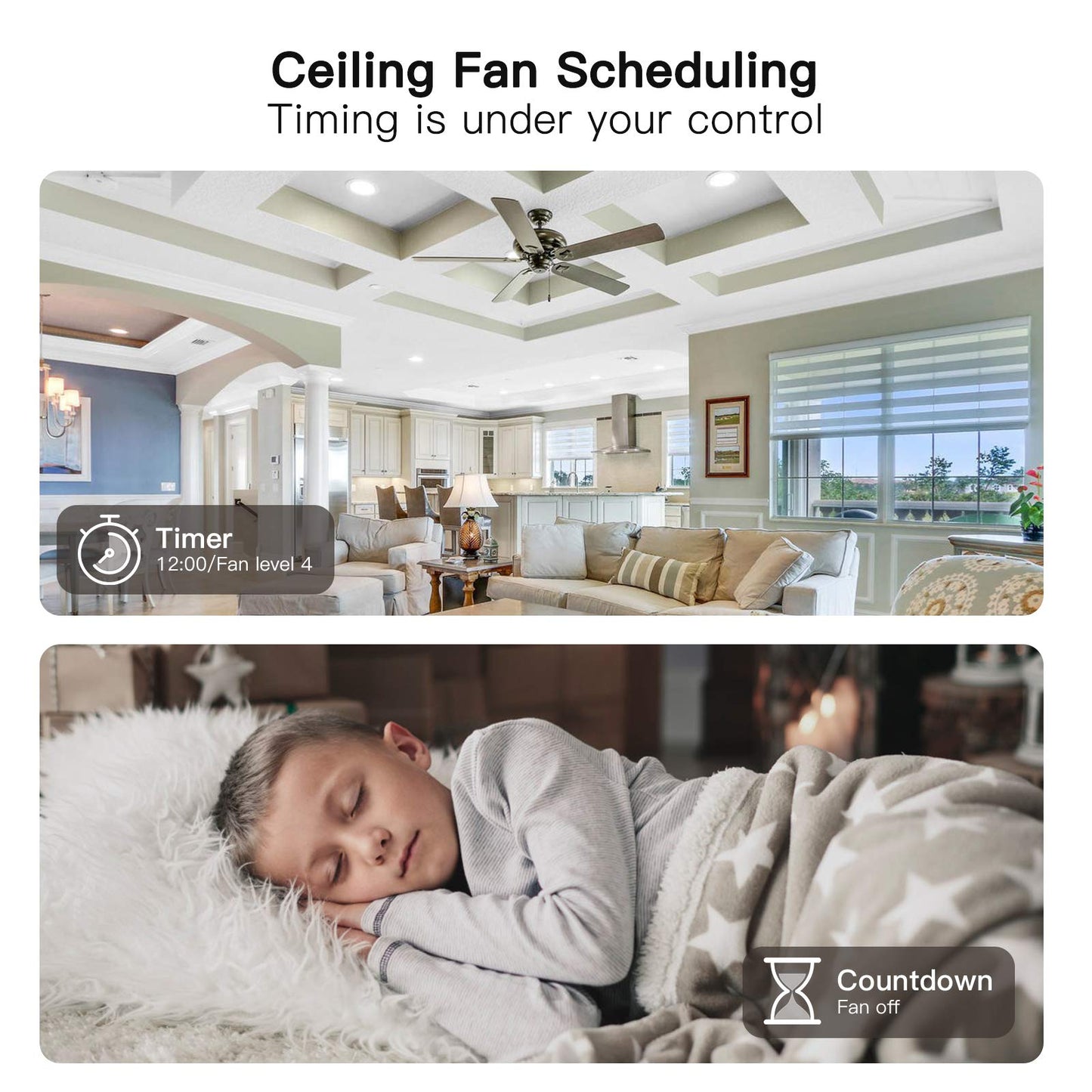 Treatlife Smart Ceiling Fan Control, 4 Speed Fan Switch For Ceiling Fan, Neutral Wire Required, 2.4Ghz Wifi Smart Fan Switch Wor