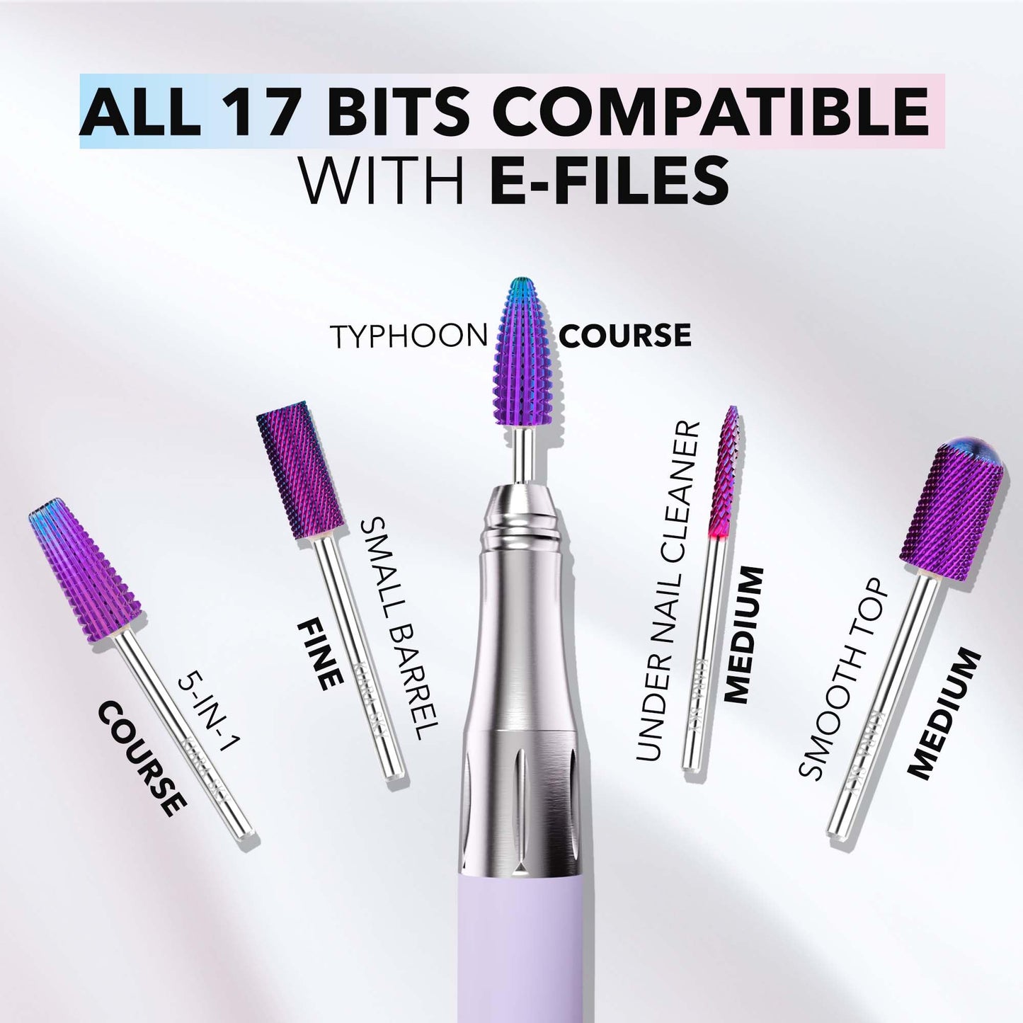 Kiara Sky Purple Drill Bits for E-File Nail Drill (5-in-1 Coarse)