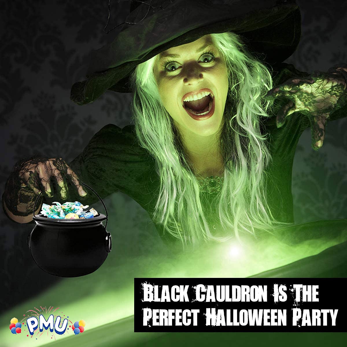 PMU 3pc - 6inch Halloween Cauldron - Blow Mold Plastic Party Accessory - Candy Holder for Kids - Halloween Party Favors & Supplies - Black (3/Pkg)