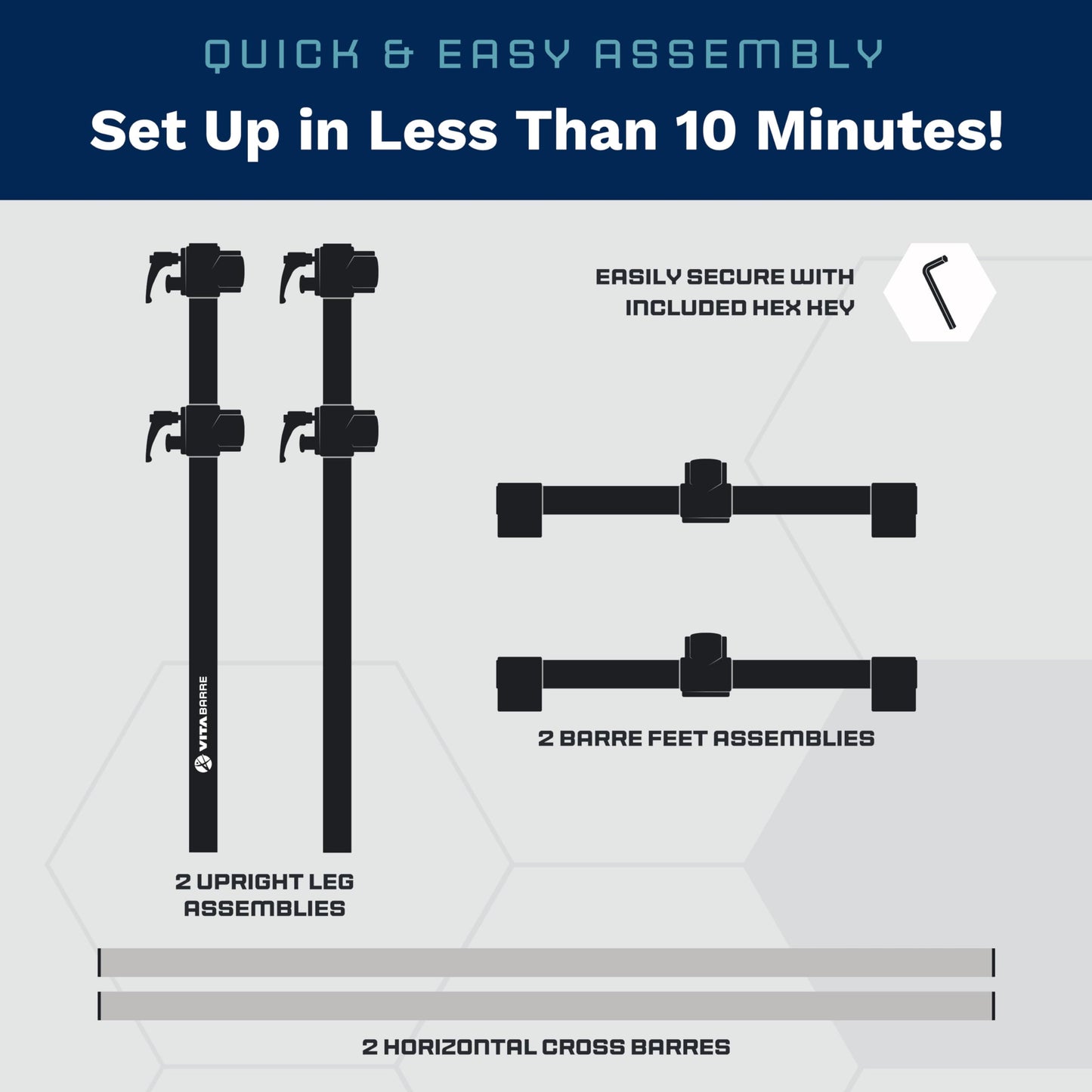 VITA Barre Portable Freestanding Double Ballet Barre, Professional, 8 Ft Bars, Black, Aluminum | Adjustable Height, Made in USA, Home or Gym Exercise Equipment for All Ages | Dance, Fitness, Pilates