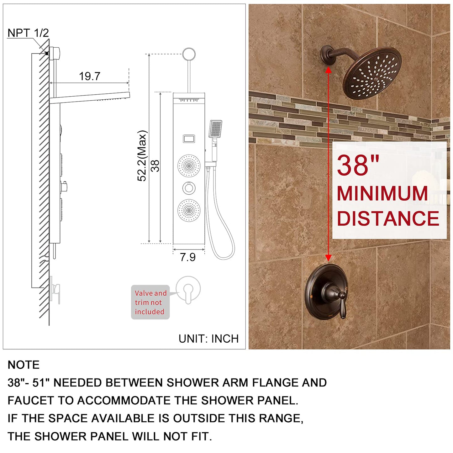 ROVOGO Retrofit Shower Panel with LED Rain Shower, 2 Body Jets and Handheld, Easy Connect Stainless Shower Tower Column with Temperature Display, Black (NOT INCLUDE ROUGH-IN VALVE)
