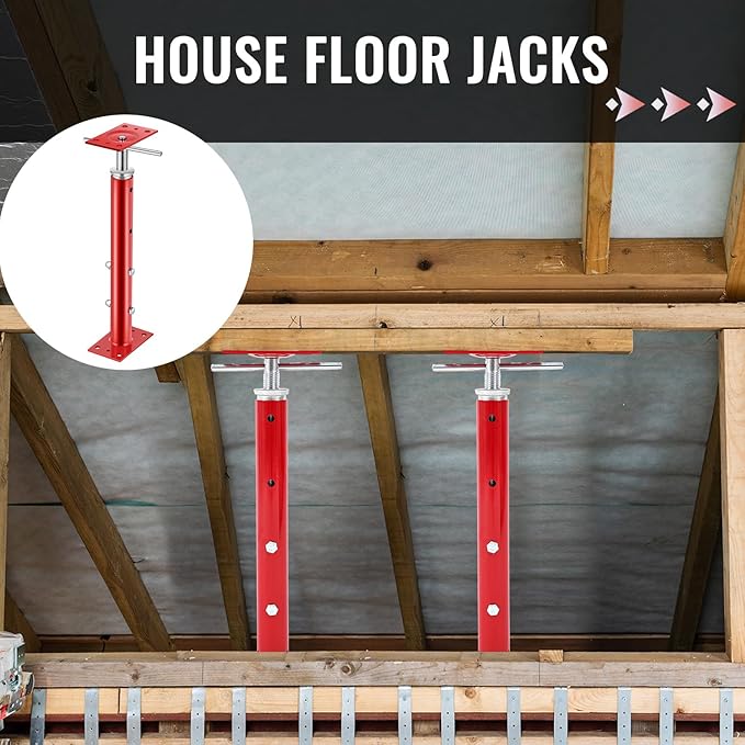 Yaocom 4 Pcs Adjustable Jack Post, 19"-36" Height Range, Basement Floor House Screw Jacks for Lifting Joist Beam Brace for Cellar Ceiling, Center Point Load Capacity 11023 Lbs (Red)