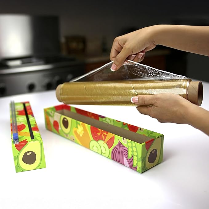 Chicwrap Veggies Refillable Plastic Wrap Dispenser - Includes One 12" x 250' Roll of Professional Grade Plastic Wrap - BPA Free and Kosher Certified - Reusable Dispenser w/Slide Cutter