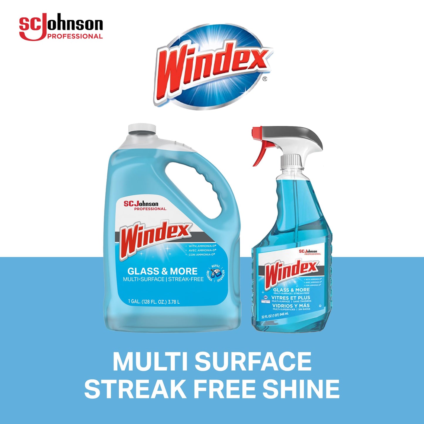 SC Johnson Professional Windex Glass and More Multi-Surface Cleaner, Windex Glass Cleaner Refill, Multi Surface Cleaner, 128 fl. oz. Bottles, 4 Count, for Professional Use Only