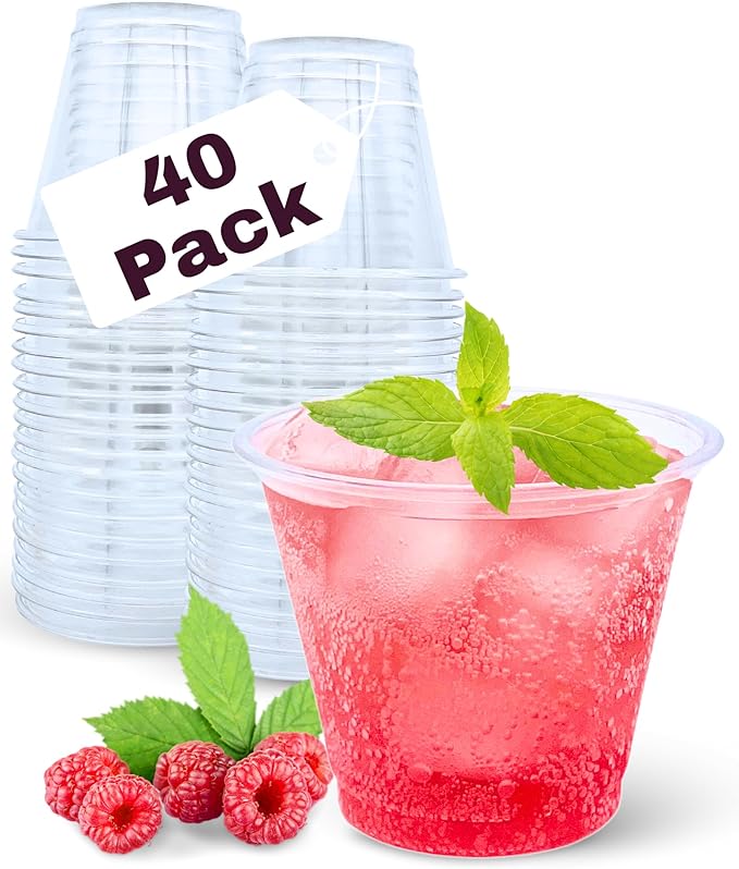 Aatriet 40 Pack 9 oz Clear Plastic Cups, 9oz Clear Disposable Punch Cups Wine Glasses, Sturdy Recylable Small Drinking Cup...