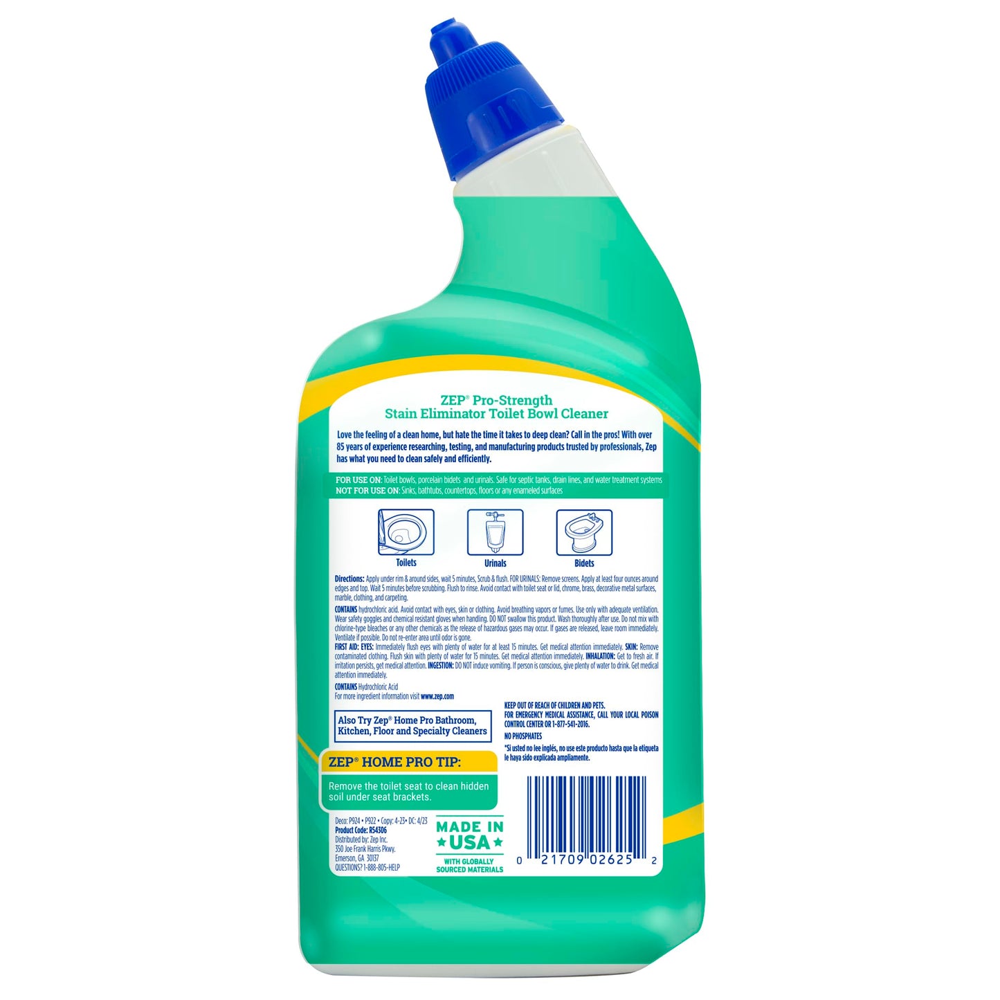 Zep Home Pro Pro-Strength Stain Eliminator Toilet Bowl Cleaner - 24 FL OZ (1 Pack) - Dissolves Tough Limesacle and Rust Stains