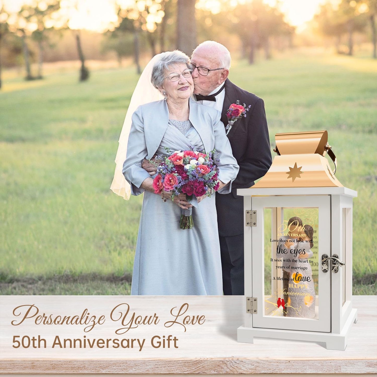 50th Anniversary Wedding Gifts for Couple Parents 50th Wedding Anniversary Lantern for Him Her Huband Wife - Husband and Wife Hugging Figurine Lantern