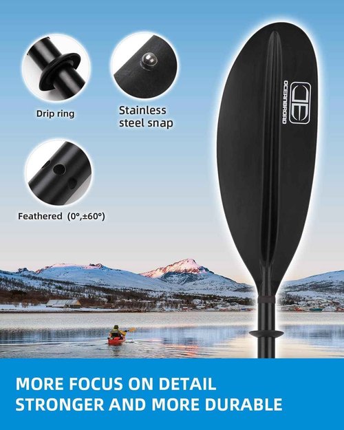OCEANBROAD Kayak Paddle 95in/241cm Alloy Shaft Kayaking Boating Canoeing Oar with Paddle Leash 2 Paddles, Black