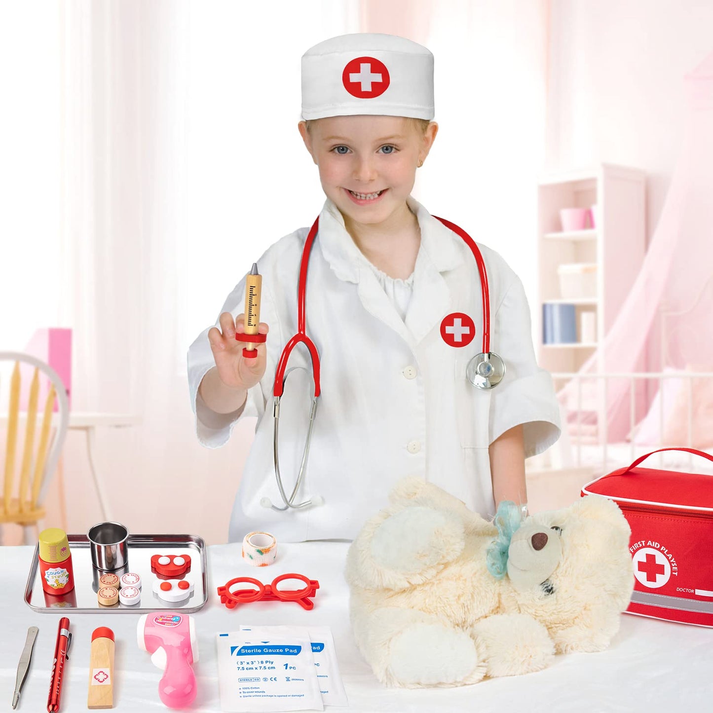 Doctor Kit for Kids, 34 Pcs Kids Doctor Playset Kit for Toddlers 3-5 with Medical Storage Bag & Real Stethoscope, Fun Role Playing Game, Doctor Play for Toddlers Kids Boys Girls Ages 3+