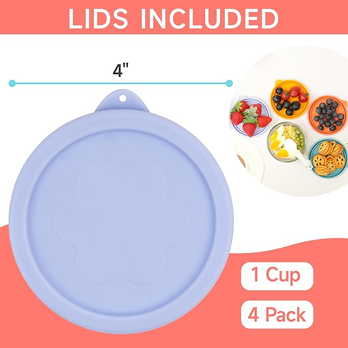 1 Cup Silicone Replacement Lids Storage Cover for Anchor Hocking Glass Bowls (Container not Included) 4 Pack Microwave, Dishwasher and Freezer Safe