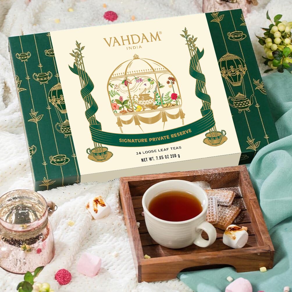VAHDAM, Luxury Tea Gift Set | 24 Unique Loose Leaf Teas in Tin Caddies - Premium Tea Gift Box | Gifts for Women & Men