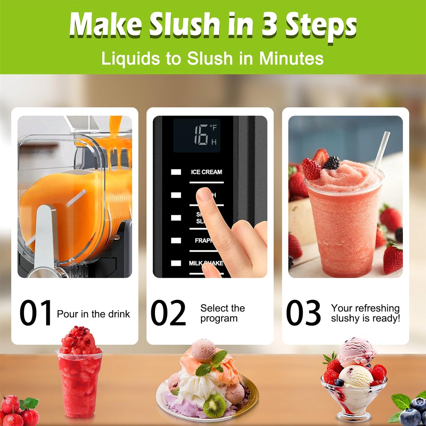 Roaaee Slushie Machine, Frozen Drink Maker & Ice Cream Maker – 88 oz Slushy Machine for Home with 6 Preset Programs for Margaritas, Frappés, Milkshakes, Smoothies & Ice Cream (New Dark Silver)