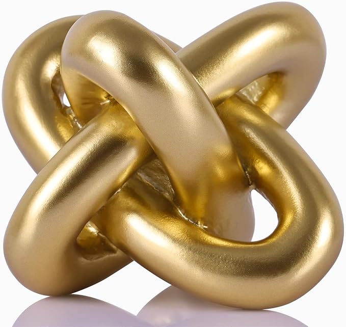 Golden Knot Statue, Three Knot Sculpture Home Decor Accents, Knot Sculptures and Statues for Rustic Coffee Table Living Ro...