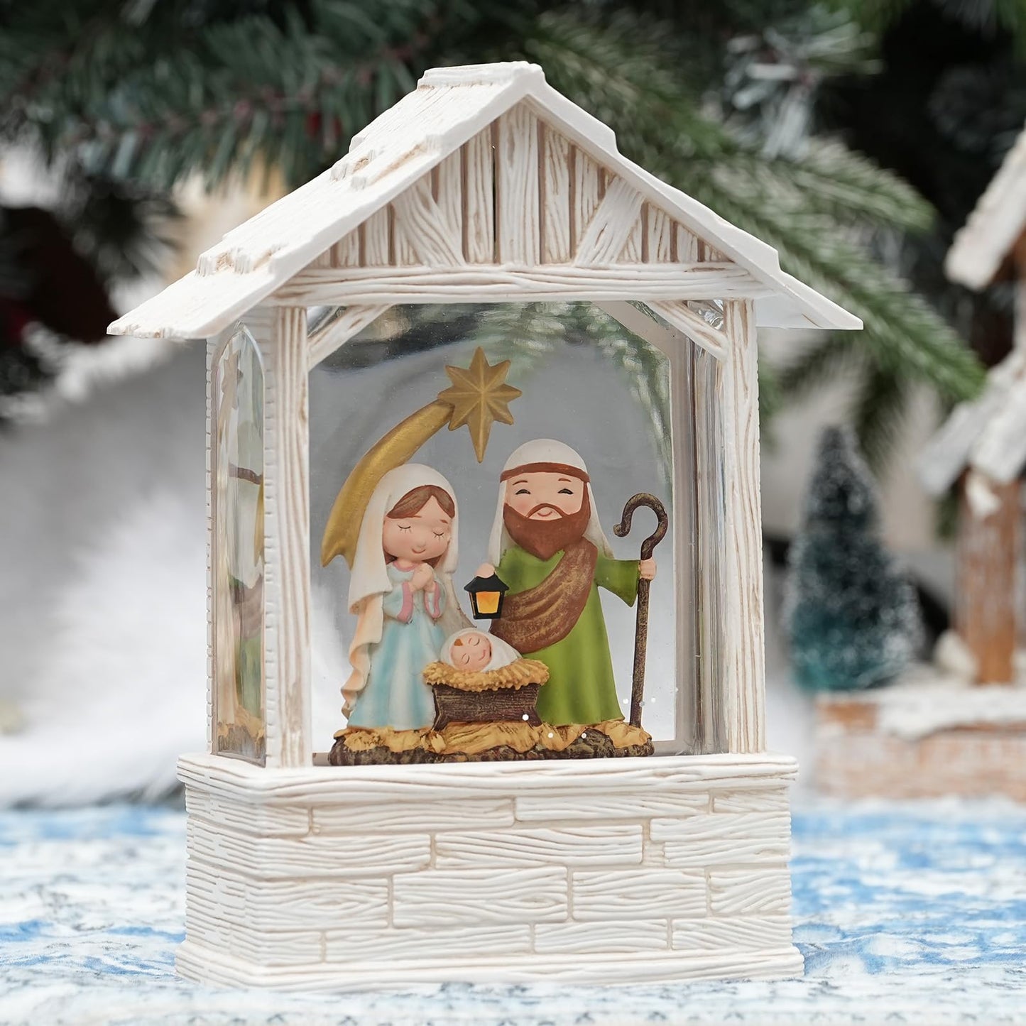 Nativity Christmas Snow Globes, Light up Snow Globe Christmas with Music, Nativity Scene Snow Globe Lantern Indoor Home Decor, 8" Christmas Glitter Snow Globes with Timer, USB Cord & Battery Operated