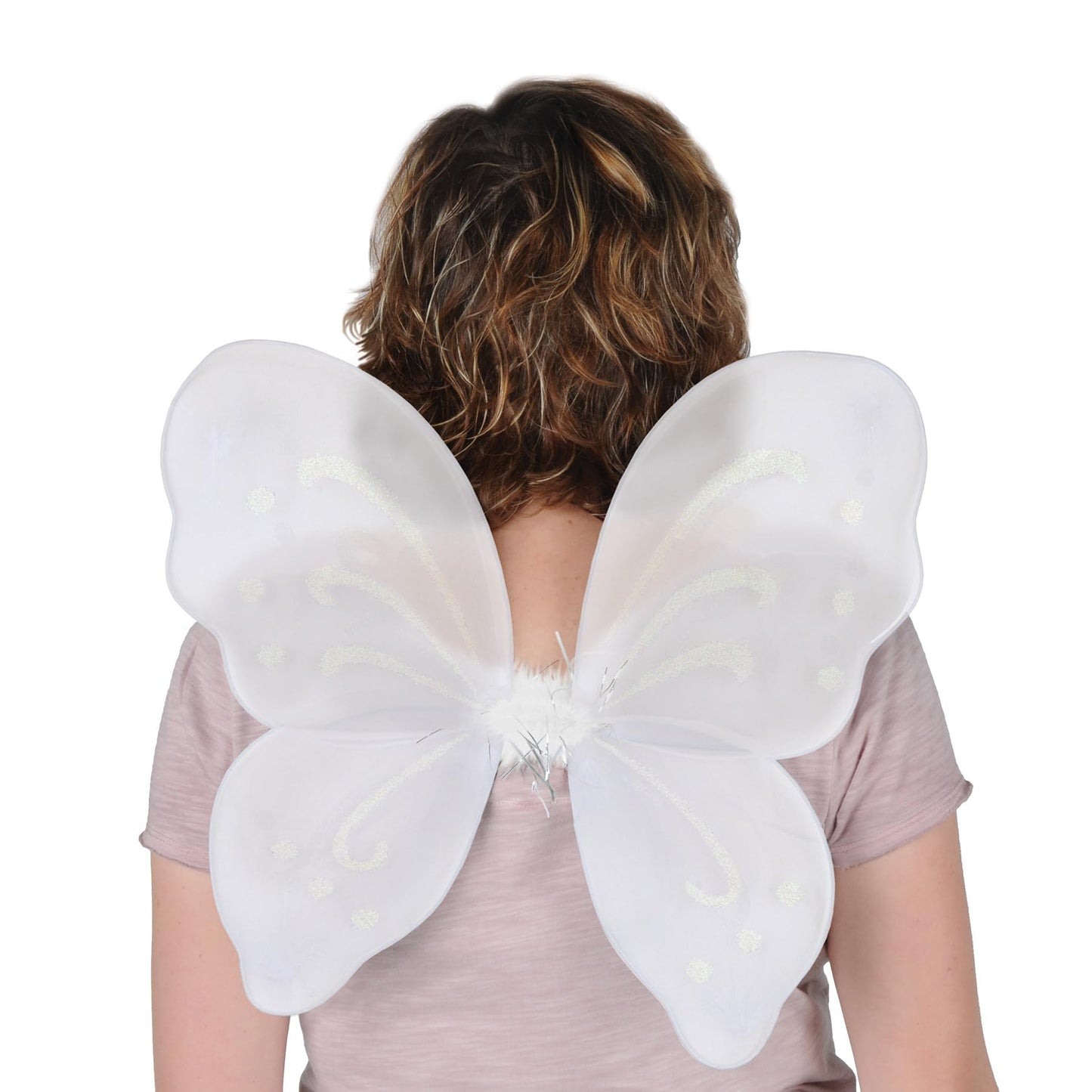 Beistle Set of 2 Fairy Wings, Halloween White Nylon Butterfly Wings with Elastic Armbands, Fantasy Cosplay Costume Accessory, 14.5” x 16”, One Size