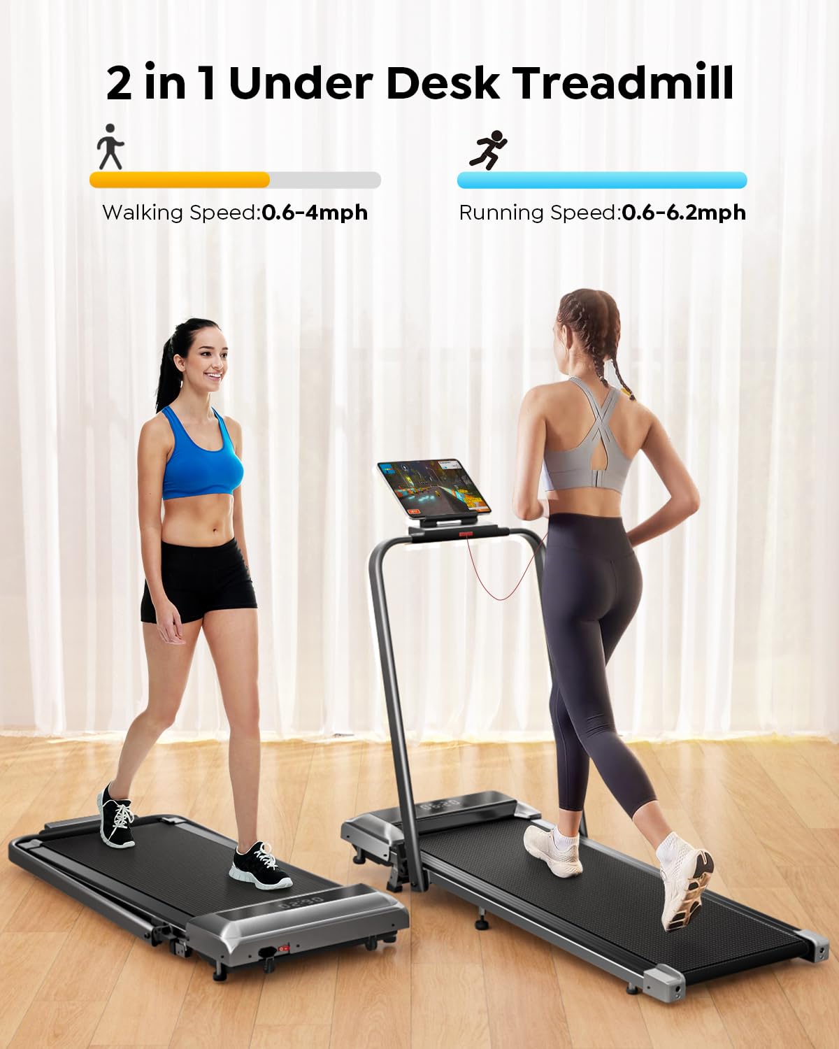 Acezoe Walking Pad Under Desk Treadmill with Incline, 2 in 1 Foldable Treadmills for Home Small Office, 300 lbs Capacity, Portable Compact Walking Treadmill with Remote Control, LED Display and Apps