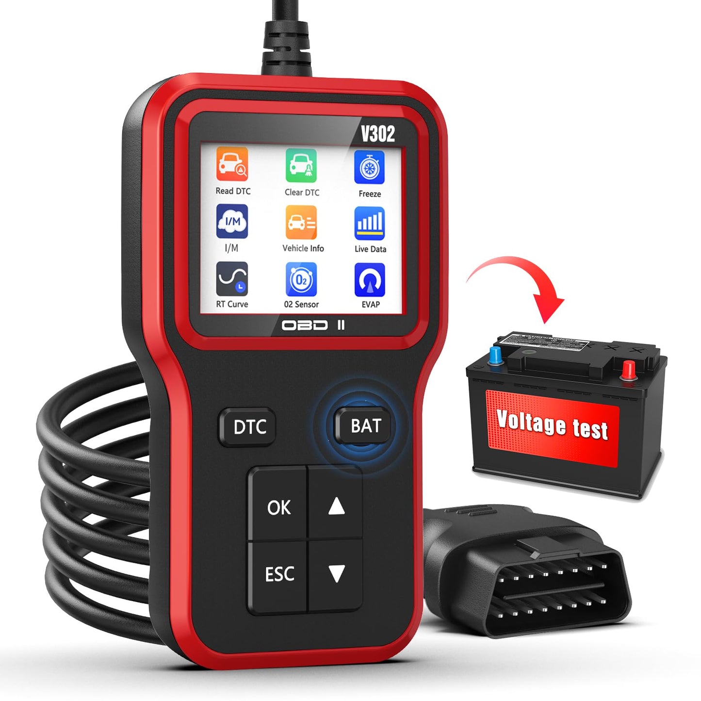 Obd2 Scanner with Battery Tester Enhanced fixd car Diagnostic Tool Code Reader for Cars and Trucks Check Engine Light Reader Clears Vehicle Error Codes for All OBD II Since 1996