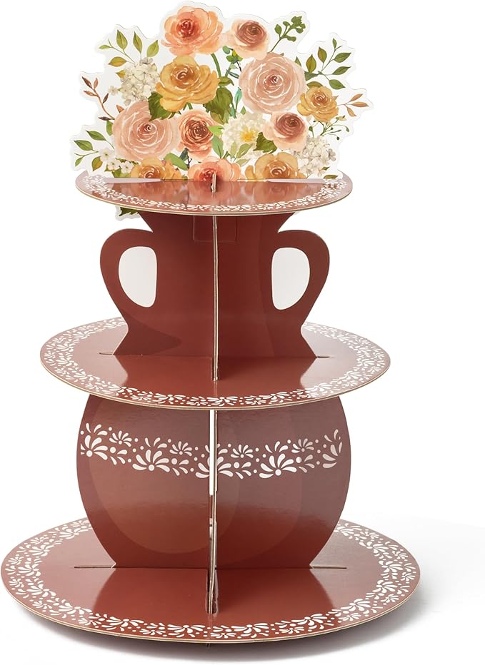 ANGOLIO De Barro Mexicanos Cupcake Stand Party Supplies - 3 Tier Mexican Flower Birthday Cupcake Tower Taco Dessert Holder...