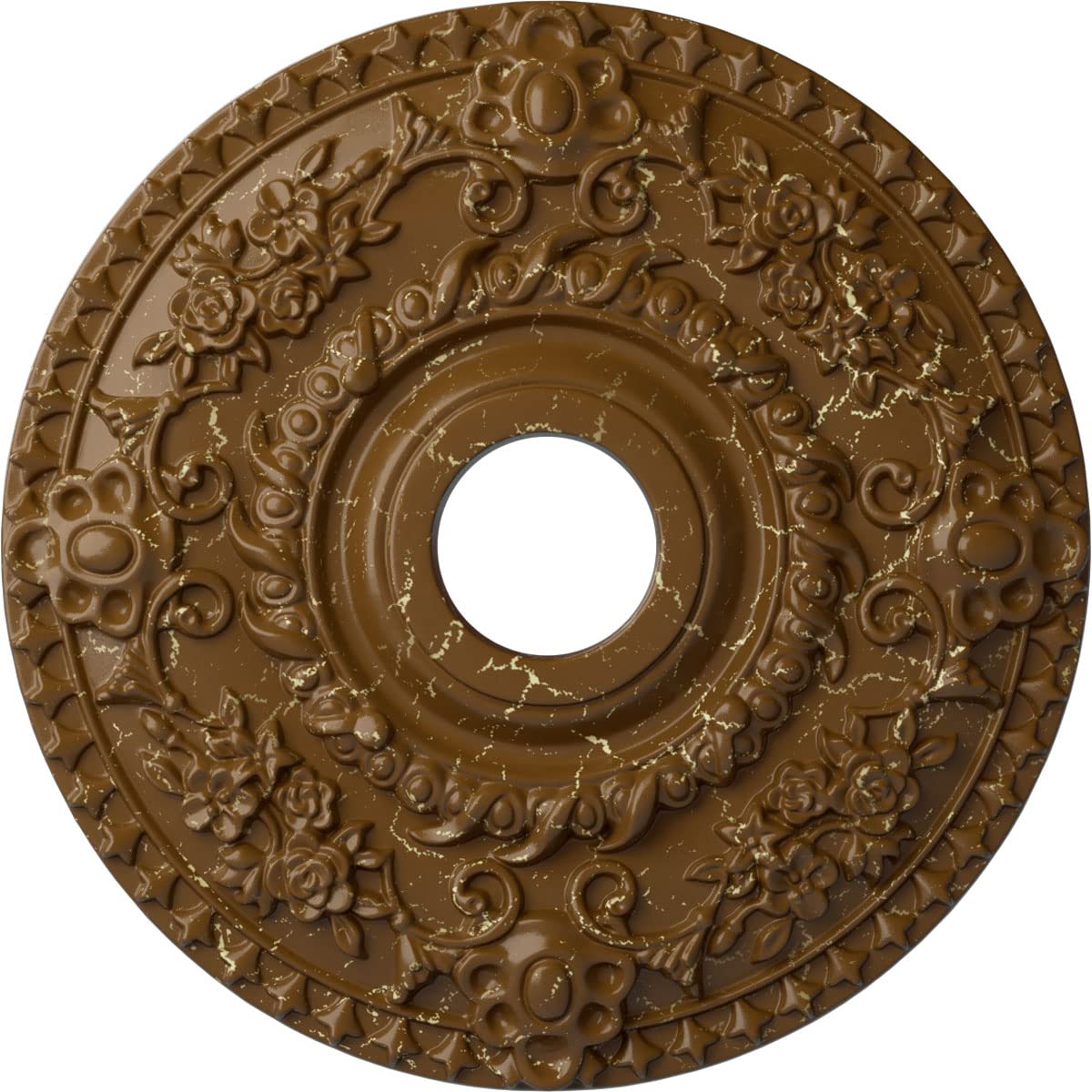 Ekena Millwork Cm18Rostc Rose Ceiling Medallion, Smokey Topaz Crackle
