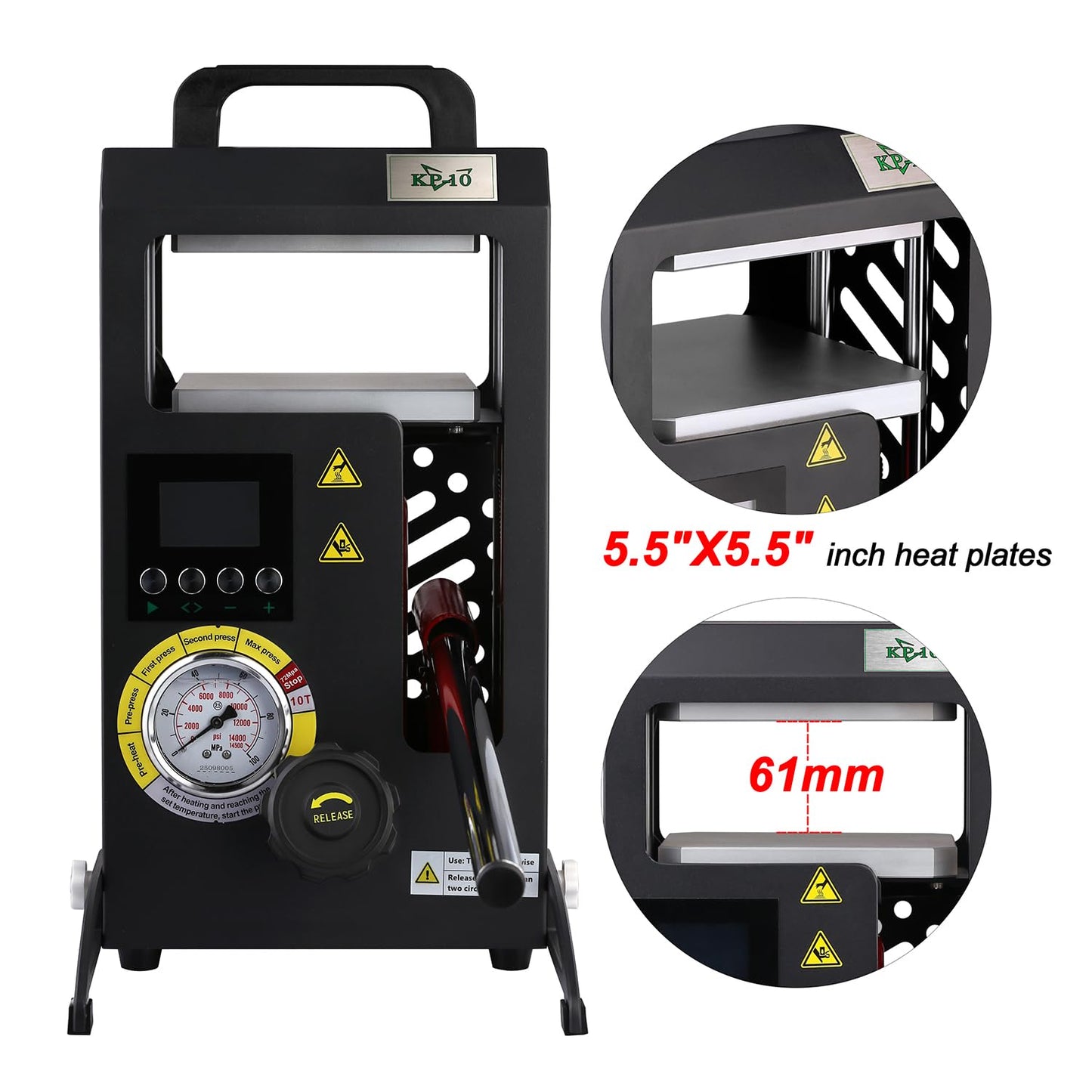 Heat Press Machine with 5.5" X 5.5" Dual Heated Plates 10 Tons Manual Press with LCD Digital Display Screen & Precise Pressure Gauge 110V/220V