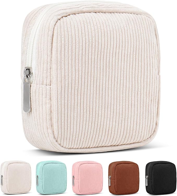 Small Makeup Bag for Purse – Mini Travel Cosmetic Pouch with Metal Zipper, Compact Corduroy Mini Makeup Bag for Cosmetics,...