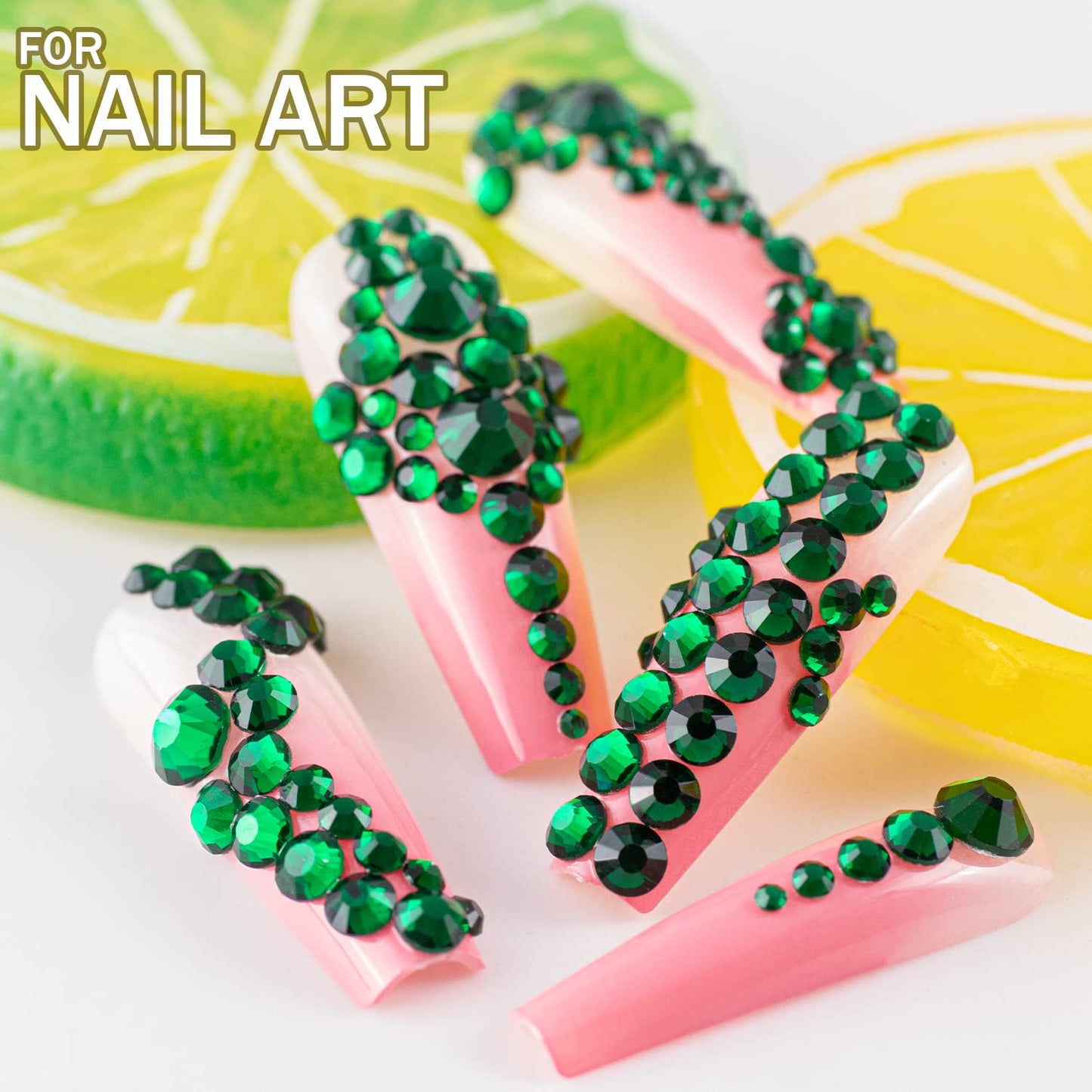 One Pack 2000 Pcs of Flatback Round Dark Green Rhinestones 6 Sizes (1.5-6 mm) with Nail Art Rhinestone Picker Pencil and Tweezer