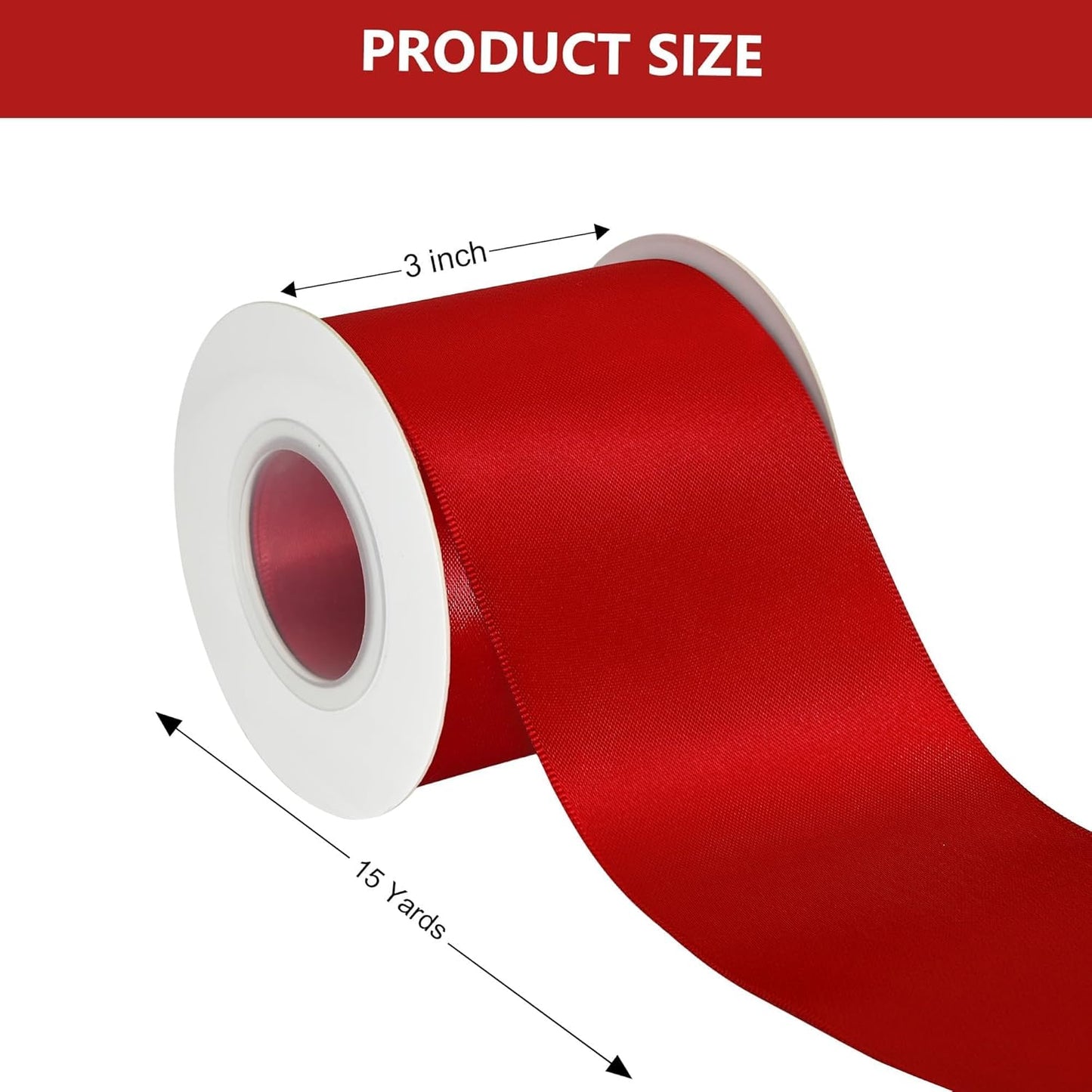 Red Satin Ribbon 3 Inch X 15 Yards Solid Color Double Faced Ribbons Perfect for Crafts Wedding Decor Bow Making Arts Sewing and More