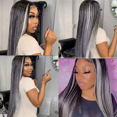 Habiliana Bundles Human Hair 20 22 24 Inch Straight P1B/GREY Human Hair Bundles 11A Unprocessed Brazilian Virgin Quick Weave Hair Extensions for Black Women