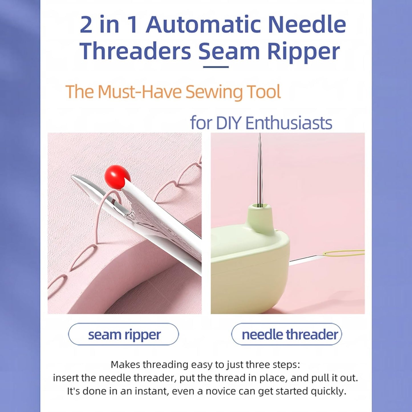 Upgraded 2 in 1 Automatic Needle Threaders Seam Ripper,Quilting Supplies Sewing Kit,Quick Sewing Machine Loop Needle Threaders (1PCS-Green)