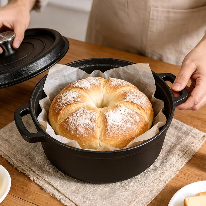 5 Qt Sourdough Dutch Oven with Lid, Cast Iron Dutch Oven for Bread Baking, Dutch Pot with Bread Baking Supplies
