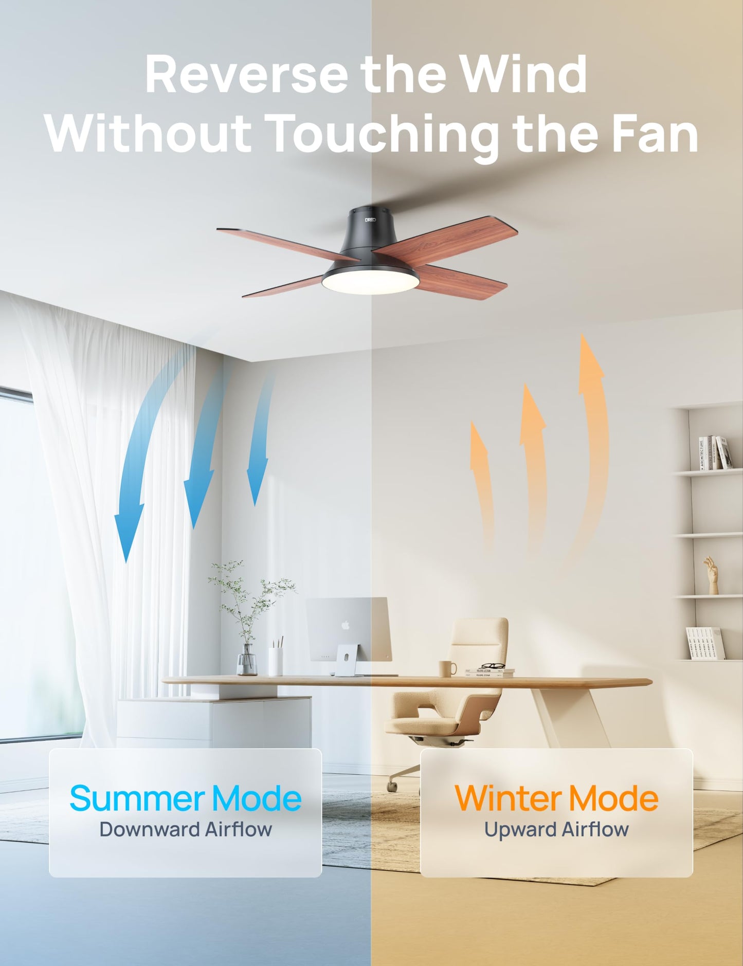 DREO Ceiling Fan, 44 Inch Low Profile Ceiling Fan with Light and Remote, 5CCT LED, 6-Level Dimmable, 6-Speed, Reversible Motor, Quiet, Timer, Easy-Install, Black Flush Mount for Bedroom