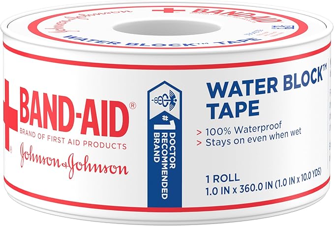 Band-Aid Brand First Aid Water Block 100% Waterproof Self-Adhesive Tape Roll for Durable Wound Care to Firmly Secure Banda...
