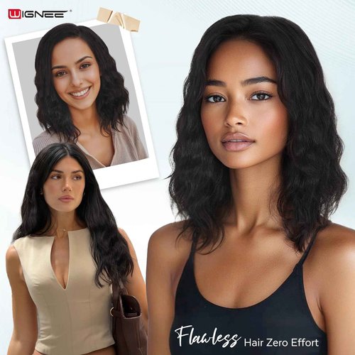 WIGNEE U Part Human Hair Wig 100% Brazilian Hair U Part Wig 4.5 CM Deep U Part Wig Human Hair 16 Inch Lightweight U Part Wigs For Black Women Natural Blend Beginner Friendly