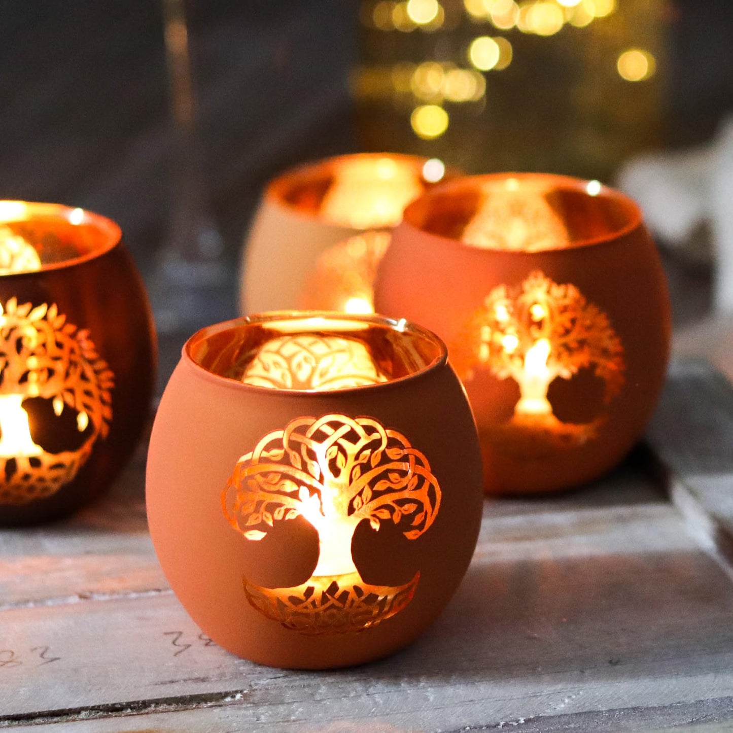 SHMILMH Fall Votive Candle Holders 6 PCS Tree of Life Glass Tea Light Candle Holders Wedding Centerpiece Decorations for Reception, Birthday Party, Bridal Shower Fall Table Decor