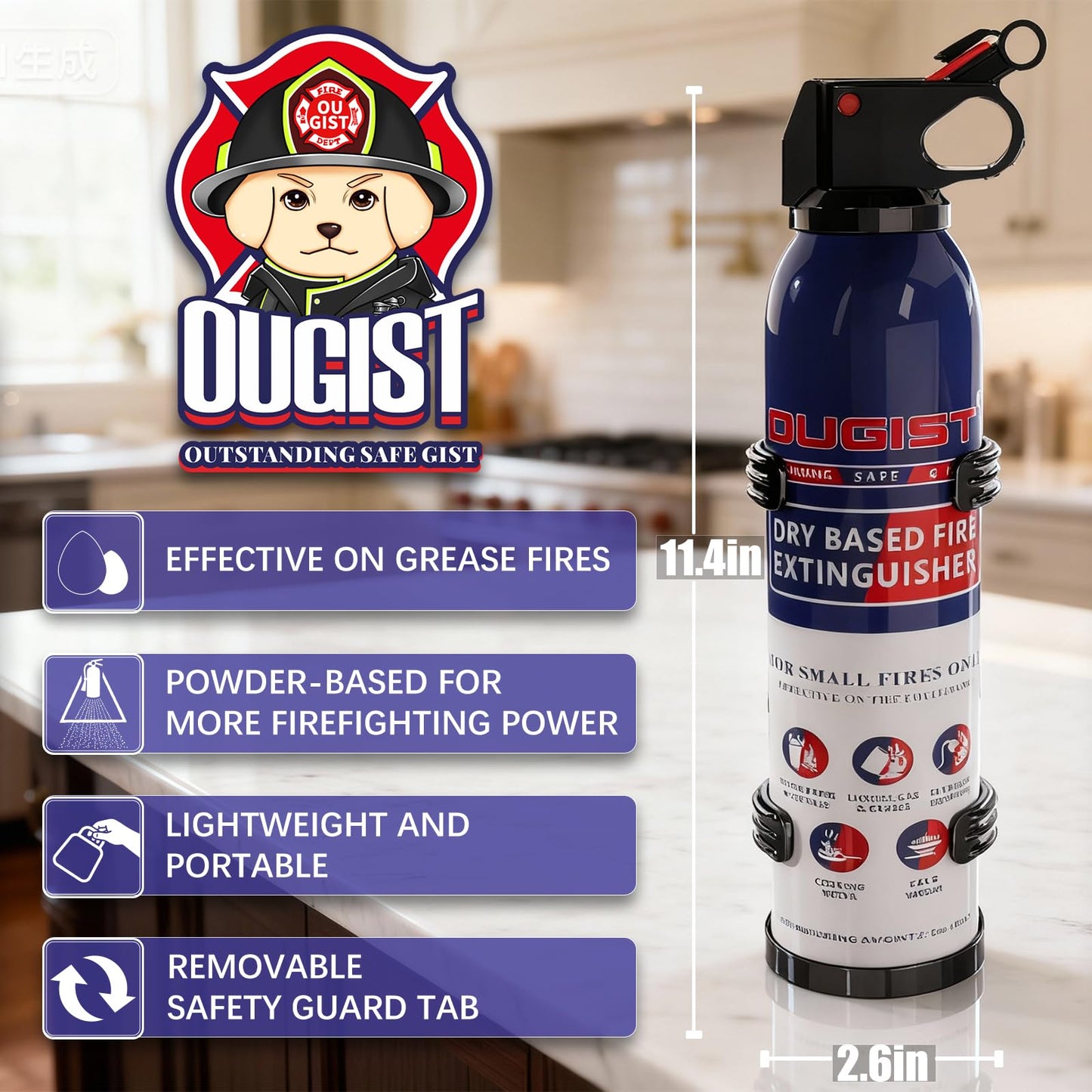 ABC Fire Extinguisher for Home & Vehicle - Portable Dry Chemical Fire Extinguisher | Grease & Electrical Fire Extinguisher for Kitchen, Car, Easy for All Ages to Use (2-Pack, 1.32lb Each)