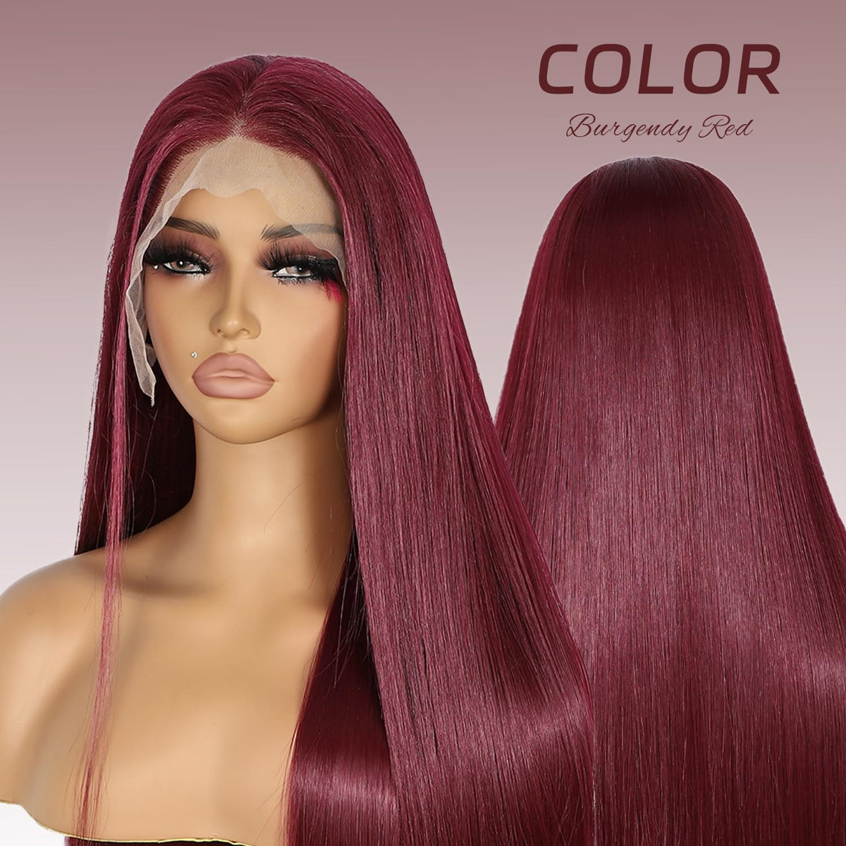 SAPPHIREWIGS 13x6 Burgundy Red Lace Front Wigs Pre-Plucked 99J Long Straight Glueless Synthetic Lace Front Wigs Ready to Wear fo