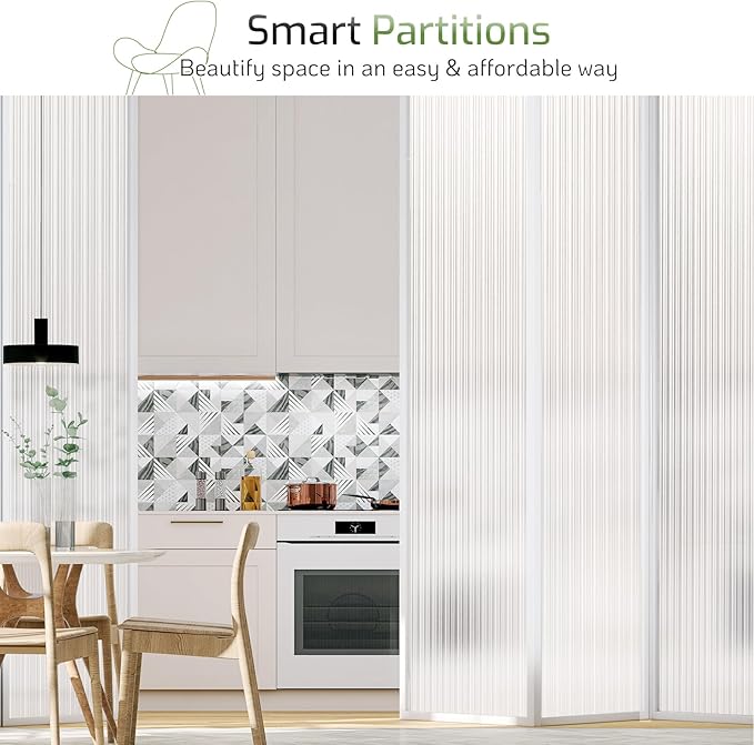 LUTE Reeded Glass Window Privacy Film, Frosted Glass Film, Removable 3D Decorative Decals Sun Blocking Anti UV Door Window Cover, No Glue Static Cling Vinyl for Bathroom Home Office, 23.6" x 78.5"