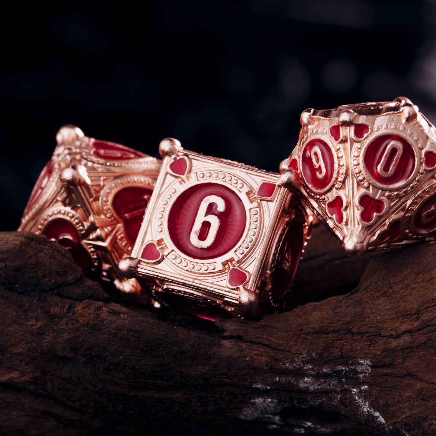 Surpass Metal dice Set red DND dice Set RPG dice Rose Gold Polyhedral Metal dice for Dungeons & Dragons Games Poker Theme Design (Rose red)