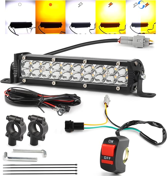 LIGBT Dirt Bike Light Bar Amber White Motorcycle Headlight Kit with ON-Off Switch Universal for 7/8" 22mm Handlebars Pit D...