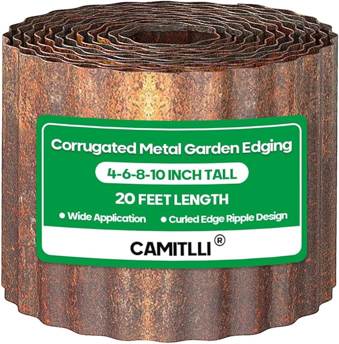 Camitlli Corrugated Metal Garden Edging, Sturdy Tall Landscape Edging Borders, Perfect DIY for Flower Beds, Lawn and Pathway, Tree Surrounds, Paver Edges (Pre-Rusted, 6"×20FT)