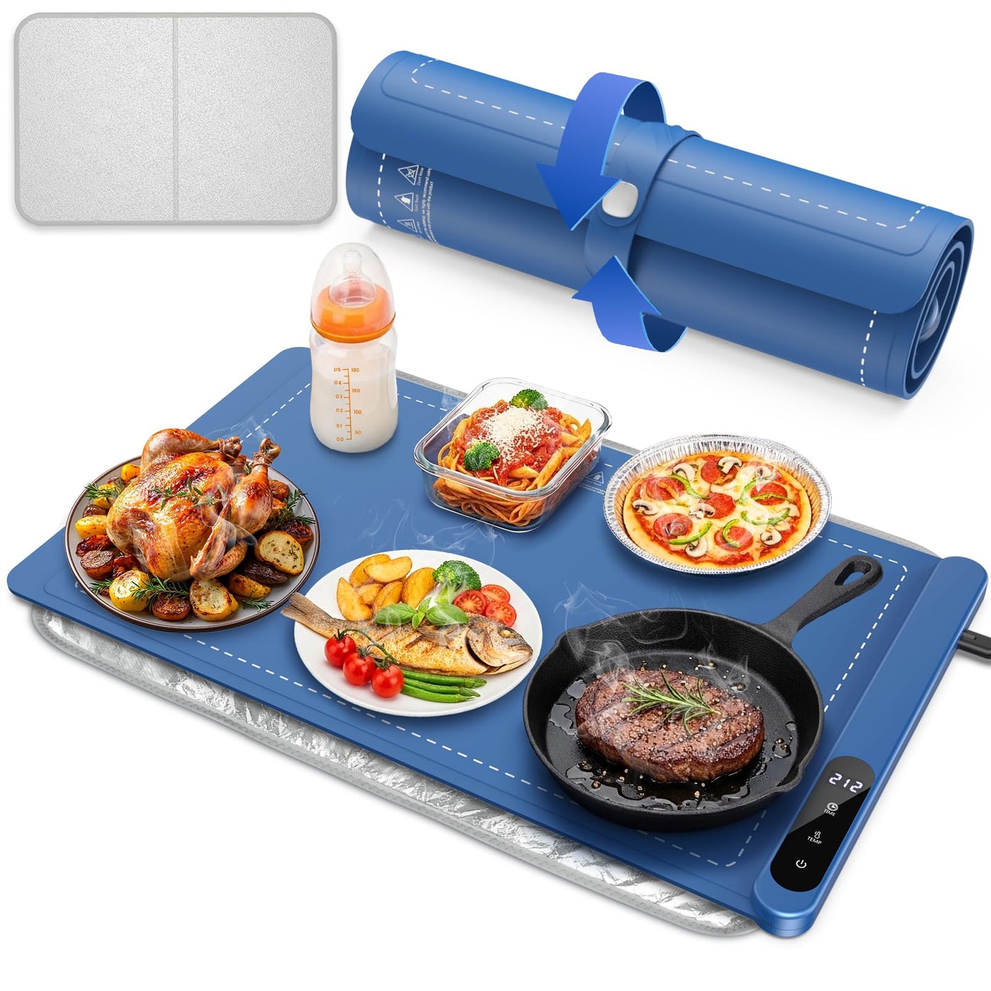 Warming Mat for Food - Rapid Full Surface Food Warming Mat, 6 Temp Settings, 6 H Timer Electric Warming Tray, Rollable Portable Warming Mat, Ideal for Parties, Buffets, Gatherings, 24x14 inch