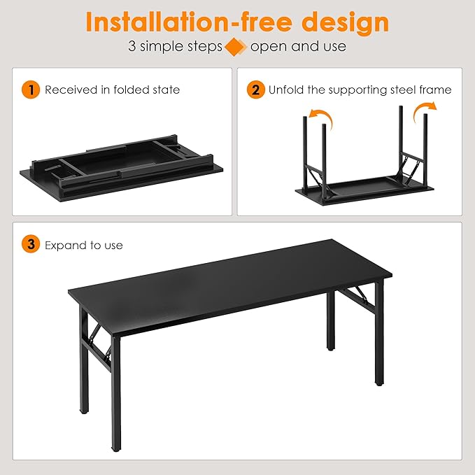Need Office Computer Desk - 54.3L Sturdy and Heavy Duty Folding Laptop Table, Writing Table Home Office Desk, No Assembly Required Black