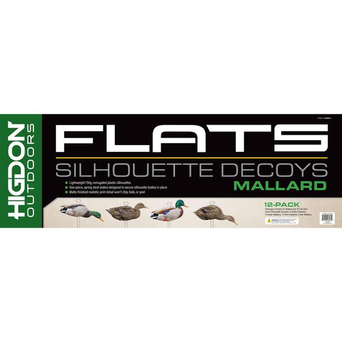 Higdon Outdoors Flats | Mallard Duck Standard Silhouette Decoys for Waterfowl Hunting | Realistic Lightweight Weather Resistant Drake & Hen Decoys with Easy Carry Stakes | Non-Flocked 12 Pack