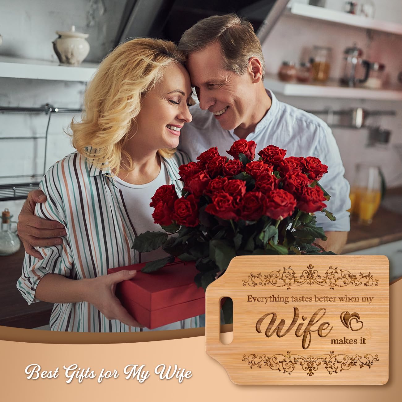 AceThrills Wife Birthday Gift Ideas, Gifts for Wife Gifts for Wedding Anniversary, Christmas - Bamboo Cutting Board 12.3"L x 8.7"W x 0.4"Th (everything tastes better)
