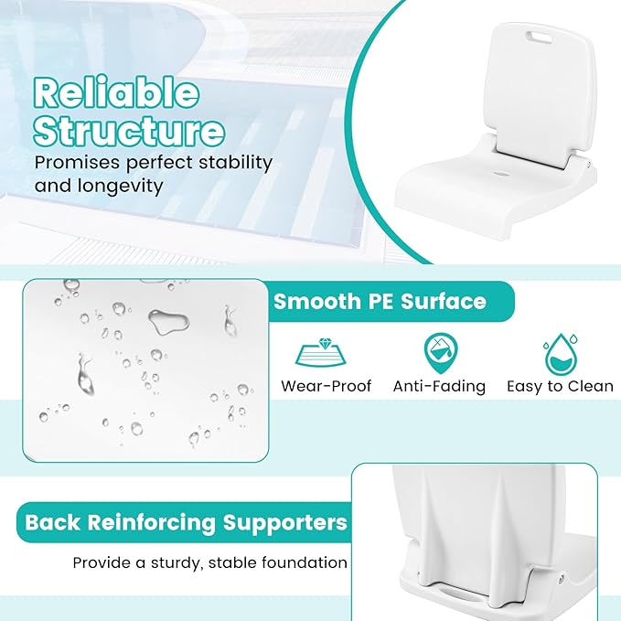 Goplus Poolside Chair for Edge of Pool, Foldable Portable Flip Seat w/Back Support & 2 Handles, Lightweight Outdoor Camping Chair for Stadium, Tailgating, Fishing, Boats, Beach (White, 1 Pack)