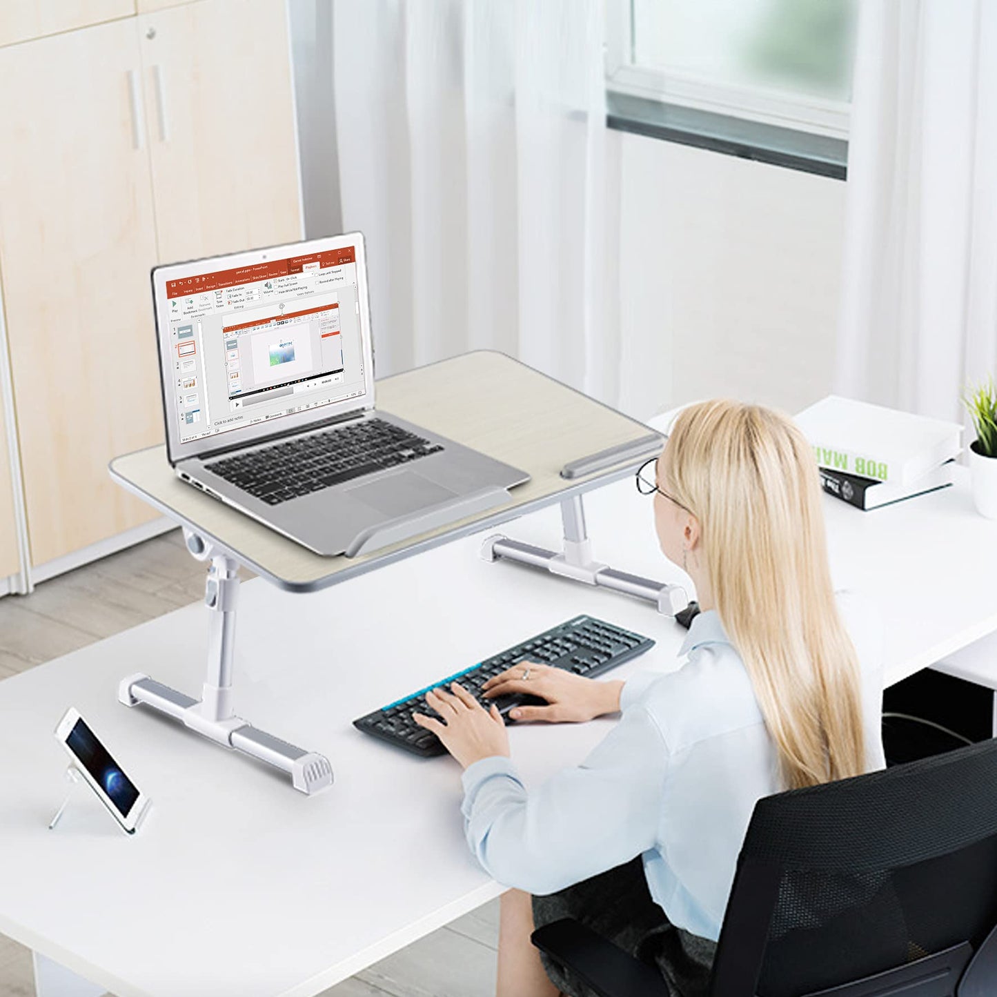 Lap Desk for Laptop, 8AMTECH Laptop Stand Ajustable Laptop Table with Cooling Fan Office Desk for Laptop, Working, Reading, Writing, Drawing and Eating in Bed Sofa Floor Couch