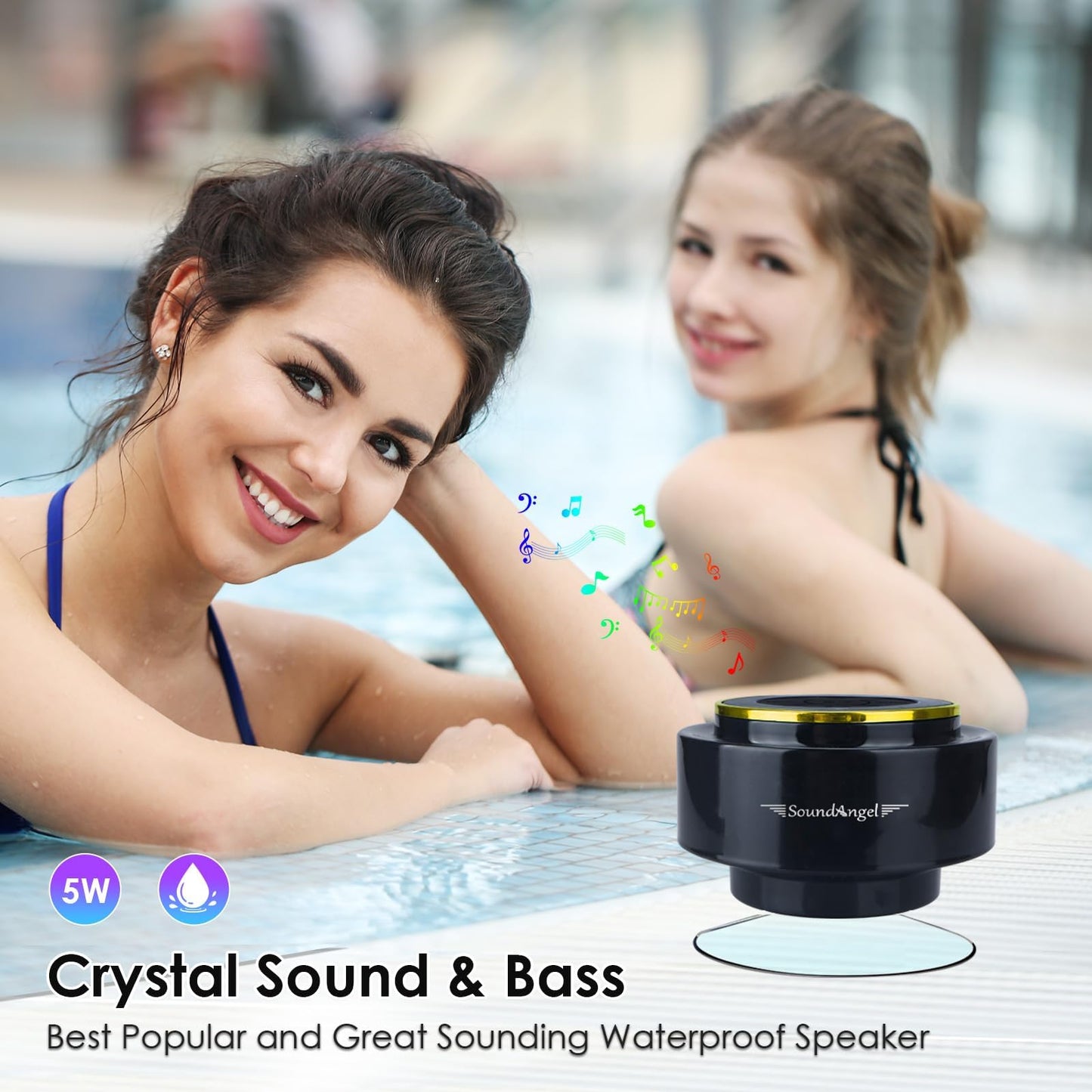 XLeader, Upgraded, Pro Shower Speaker, Certified IPX7 Waterproof Bluetooth Speaker, with Suction cup and Hook clip, Built-in Mic, Crystal Sound & Rich Bass, 12H Playtime, Ideal Gifts - SoundAngel Mate