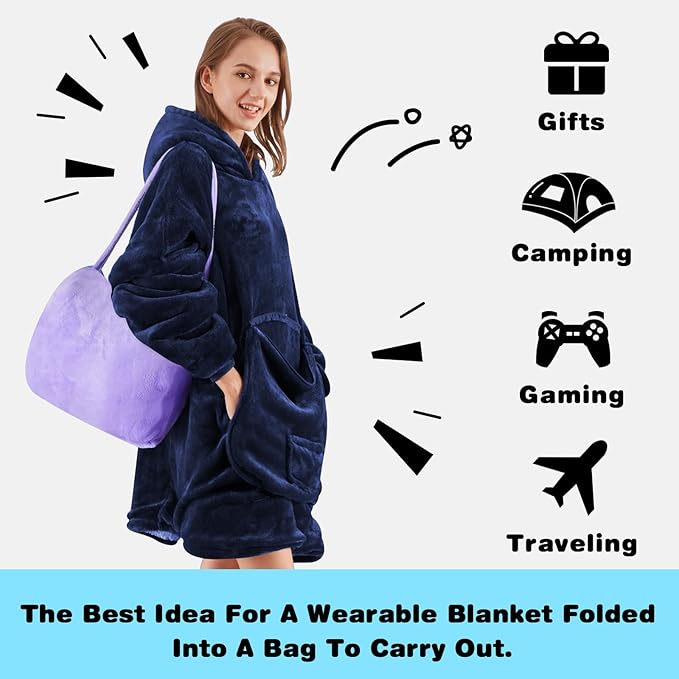 yescool Wearable Blanket Hoodie, Flannel Sherpa Fleece Blanket Sweatshirt for Adults Women Men,One Size Fits All